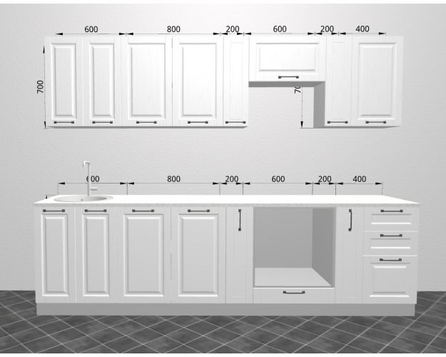 Модульная кухня Гарда 2,8 м (Белый патина/Серый)