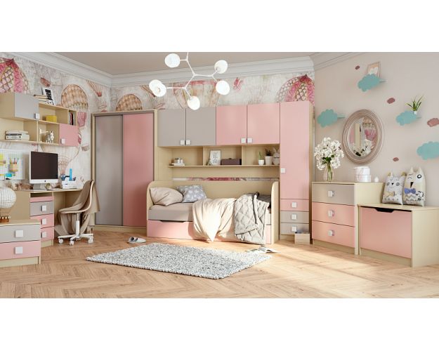 Детская комната Грэйси (Розовый/Серый/корпус Клен)
