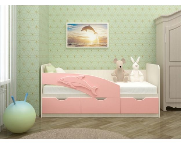 Кровать детская 1,6м Дельфин (Розовый металлик)